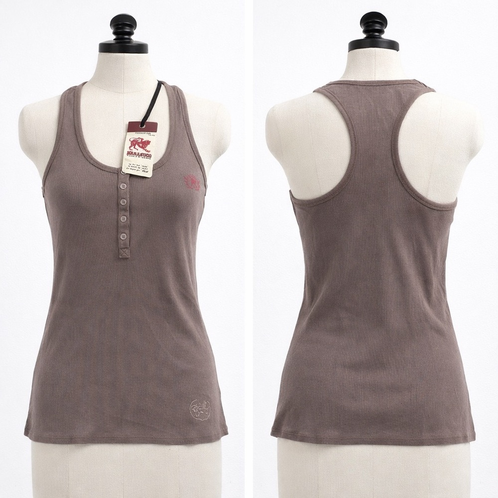 Vintage Parasuco Ribbed Racerback Tank Top Y2K Stretch Cotton Size XS S M L